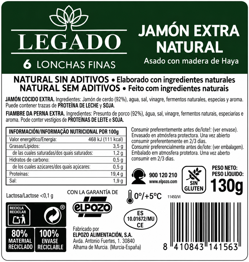 LEGADO JAMON EXTRA NATURAL SIN ADITIVOS 130GR