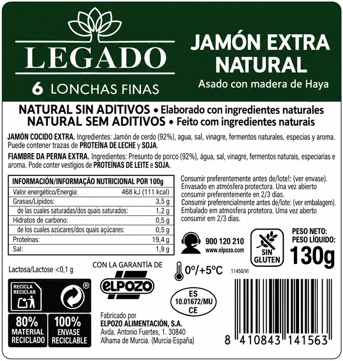 LEGADO JAMON EXTRA NATURAL SIN ADITIVOS 130GR