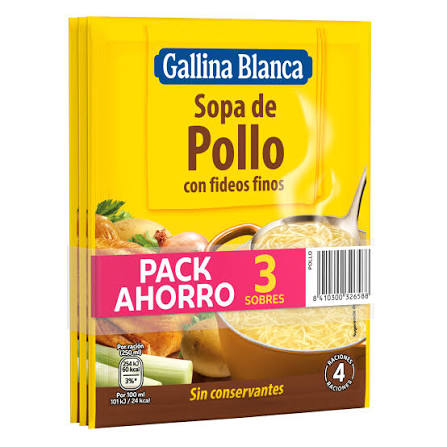 GALLINA BLANCA SOPA POLLO C/FIDEOS PACK 3 X 71GR